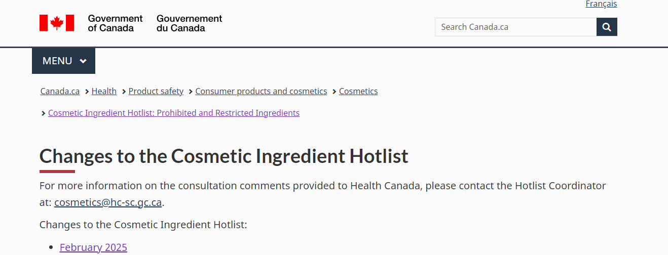 Canada,Cosmetic,Ingredient,Hoslist,Revision
