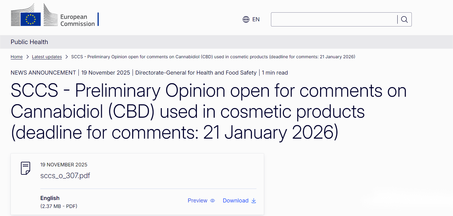 EU,Cosmetic,Ingredient,SCCS,Cannabidiol