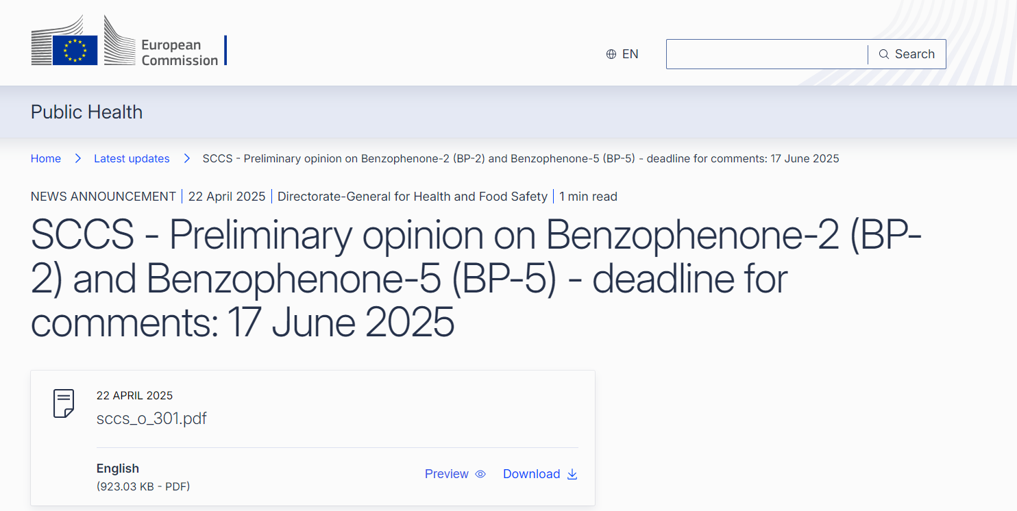 歐盟,SCCS,二苯酮-2,二苯酮-5