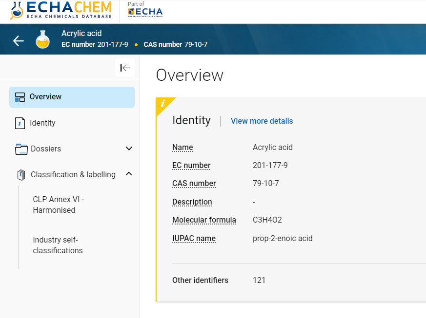 ECHA,歐洲,化學品,ECHA C,L Inventory