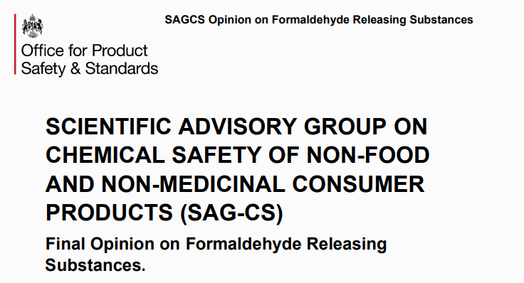 英國,化妝品原料,甲醛,SAG-CS