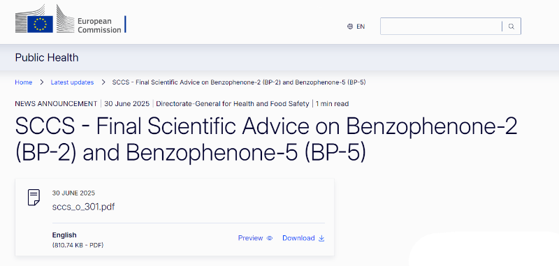 歐盟,二苯酮-2,化妝品,SCCS,二苯酮-5