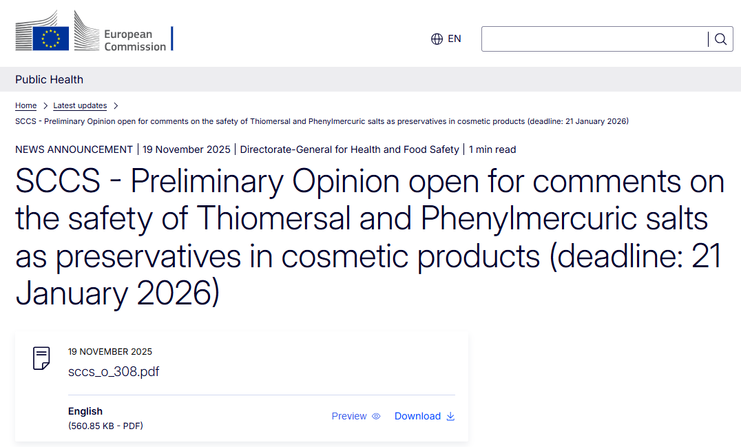 歐盟,SCCS,汞化合物,評估意見