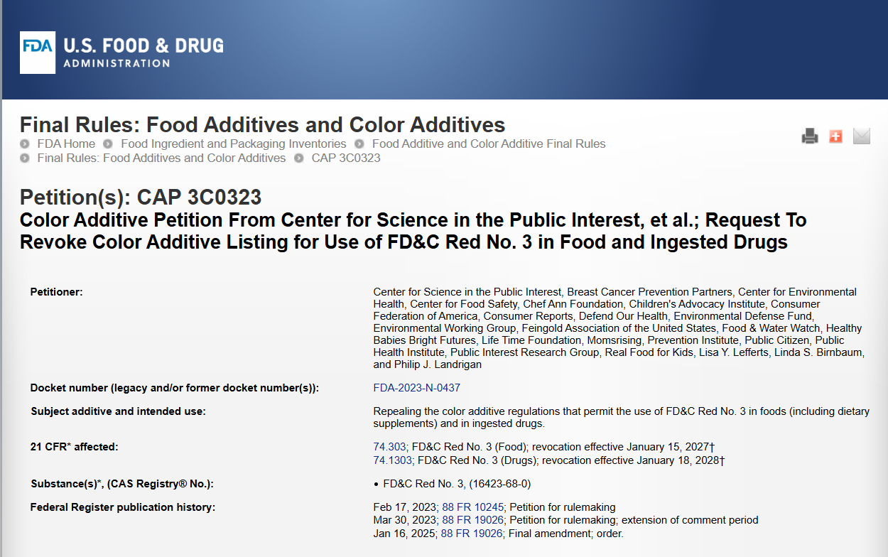 FDA,梔子(青皮素)藍色素,食品添加,FD&C紅色3號