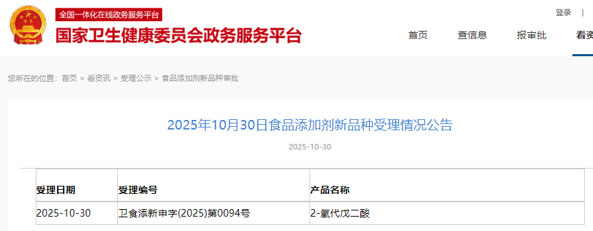 三新食品,受理動態,國家衛健委,麥角硫因,2-氧代戊二酸
